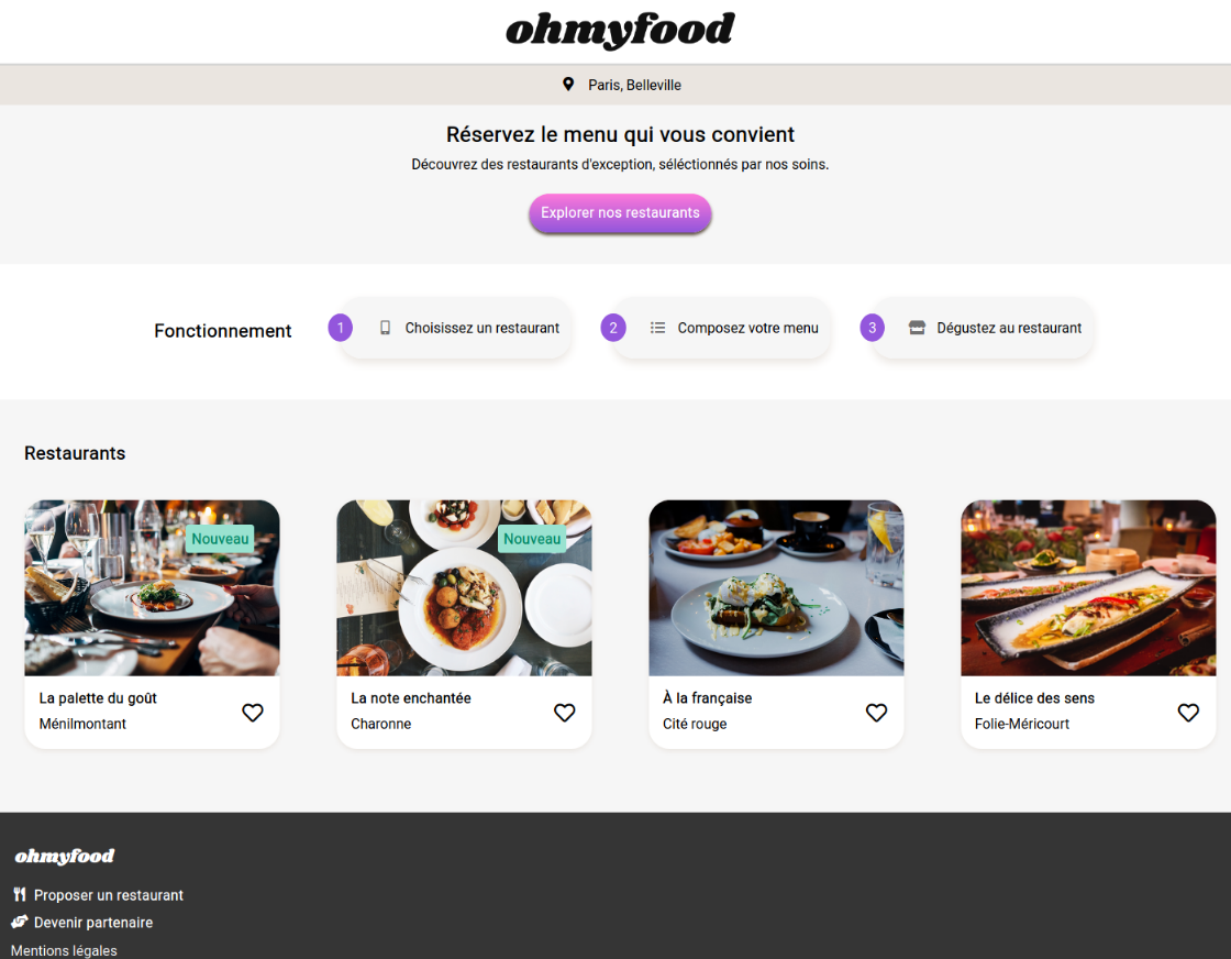 Oh my food: restaurant web page